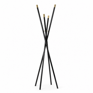 COAT RACK 4 CROSSED LEGS POLISHED BRASS/BLACK LACQUERED