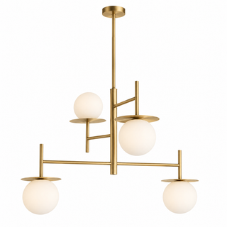 PLAF. 4 GLOBES AVEC CHAÎNE LAITON