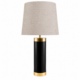 Lampe de table Tube 120 laquée noir avec collerettes laiton poli